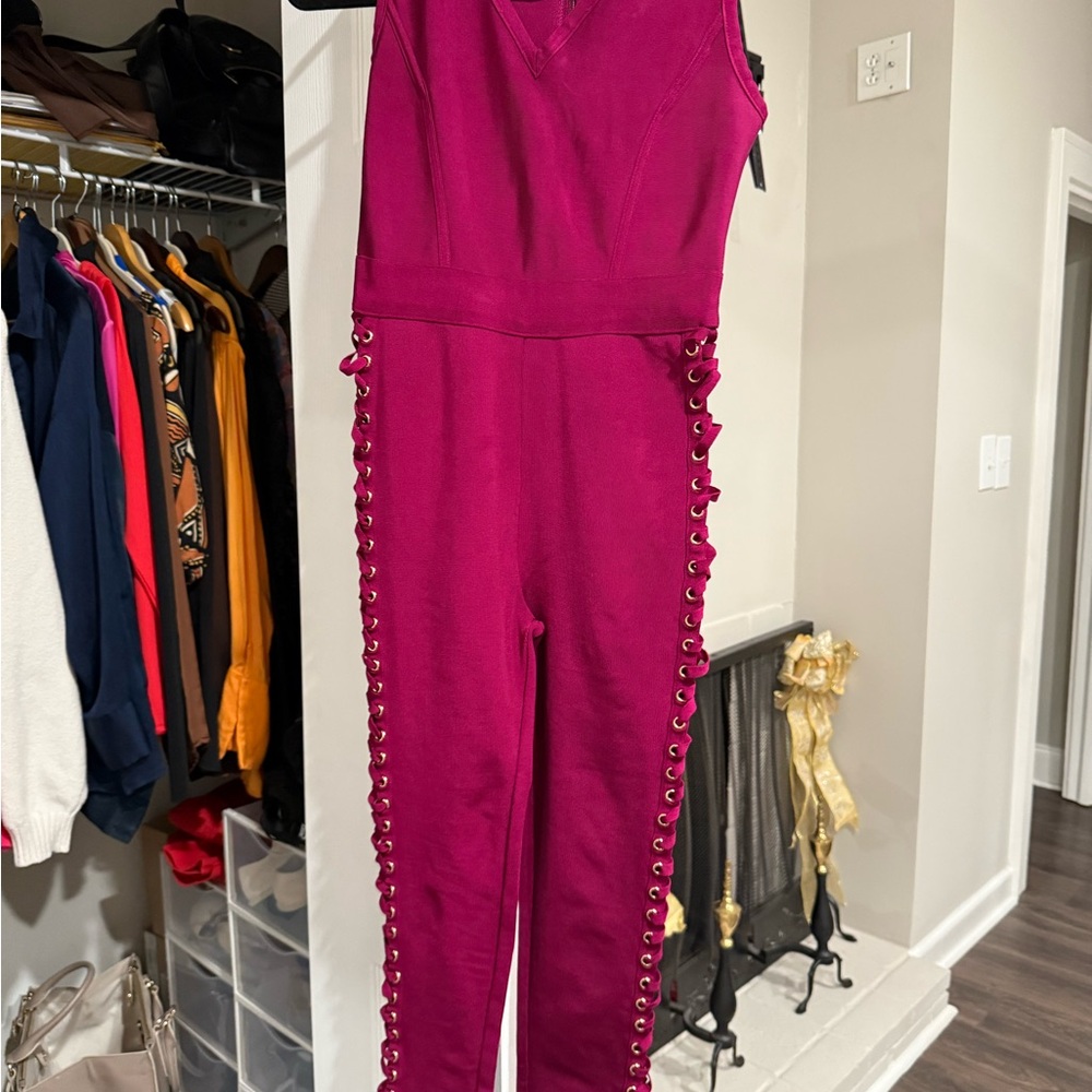 Fashion Nova Magenta Lace-Up Jumpsuit